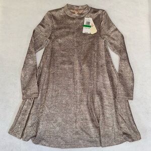 GB Girls Blush Metallic Ribbed Mock Neck Dress NWT Size Large